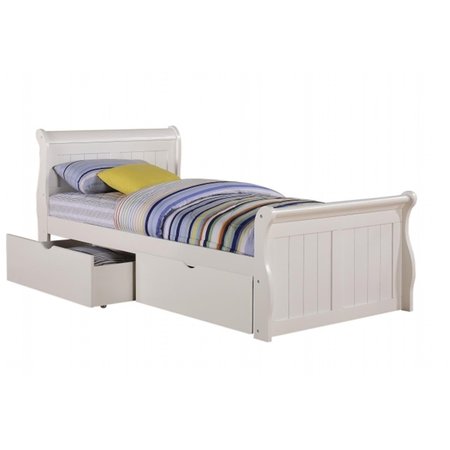 FIXTURESFIRST Twin Sleigh Bed with Dual Underbed Drawers  White FI480558